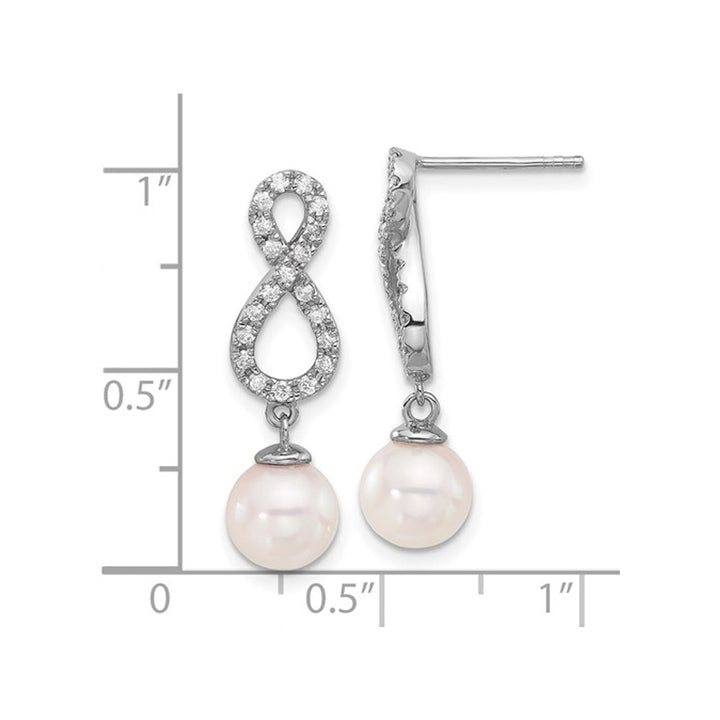 14K White Gold White Akoya Pearl Infinity Earrings (7-8mm) with Diamonds 2/5 Carat (ctw) Image 4