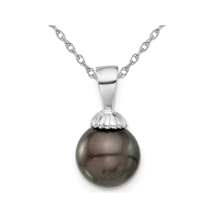 8-9mm Black Tahitian Solitaire Pearl Pendant Necklace in 14K White Gold with Chain Image 1