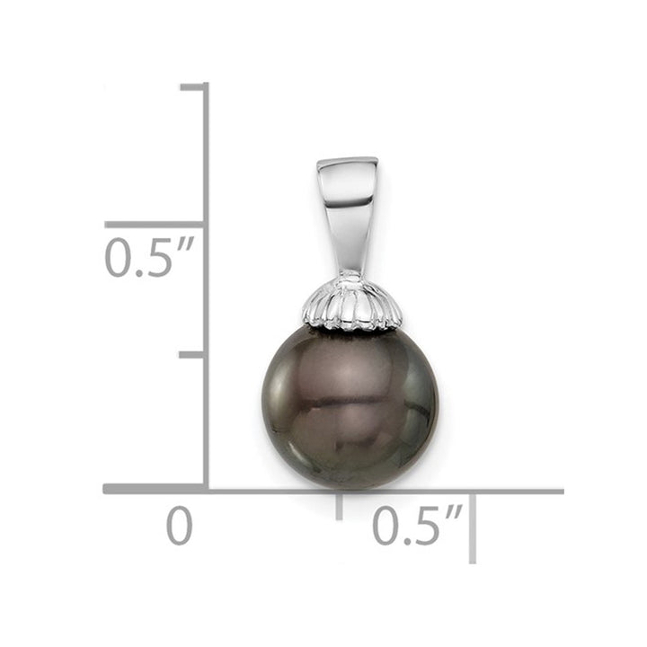 8-9mm Black Tahitian Solitaire Pearl Pendant Necklace in 14K White Gold with Chain Image 2