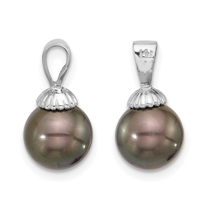 8-9mm Black Tahitian Solitaire Pearl Pendant Necklace in 14K White Gold with Chain Image 3