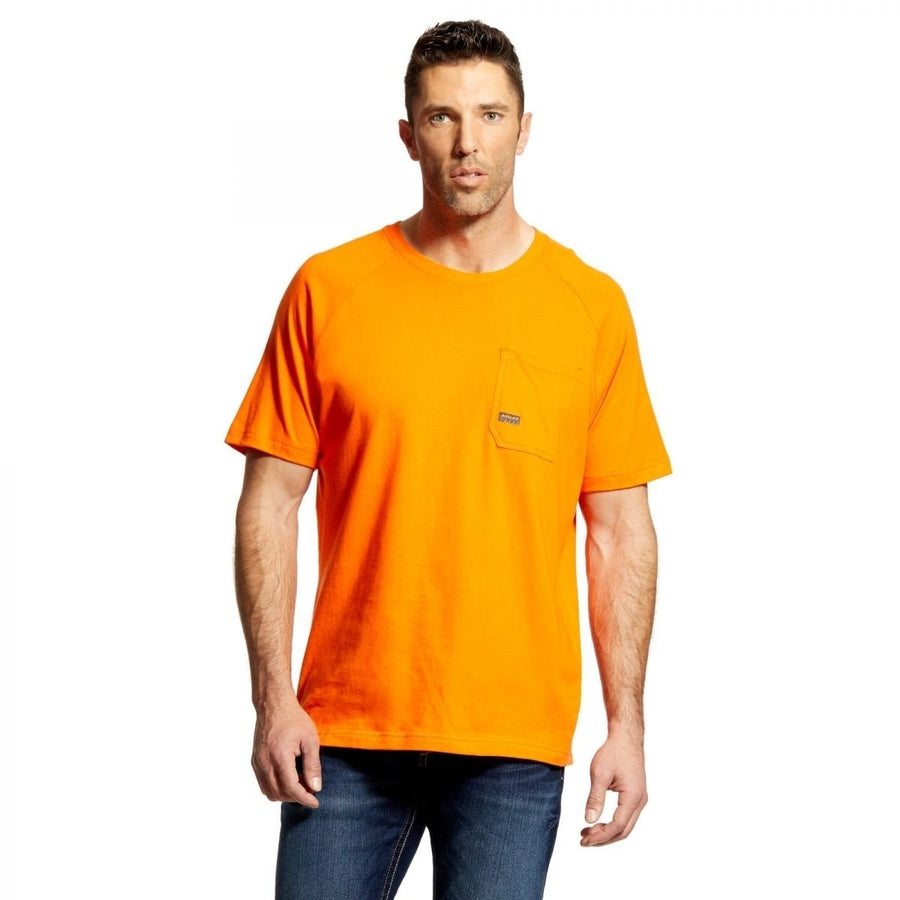 Ariat Mens Rebar Cotton Strong T-Shirt Safety Orange 10025385 Durable Work Tee Image 1