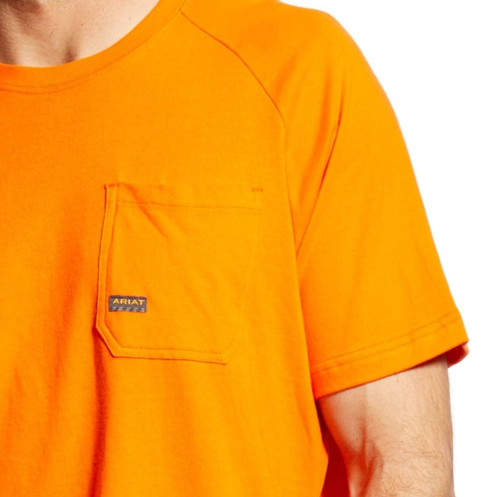 Ariat Mens Rebar Cotton Strong T-Shirt Safety Orange 10025385 Durable Work Tee Image 2