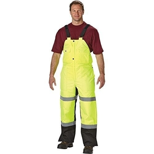 Utility Pro Lined Bib Overalls Yellow Lime Green Safety Wear Size M-2X Reflective Image 1