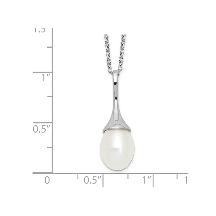 8mm Freshwater Cultured Pearl Drop Pendant Necklace in Sterling Silver Image 2