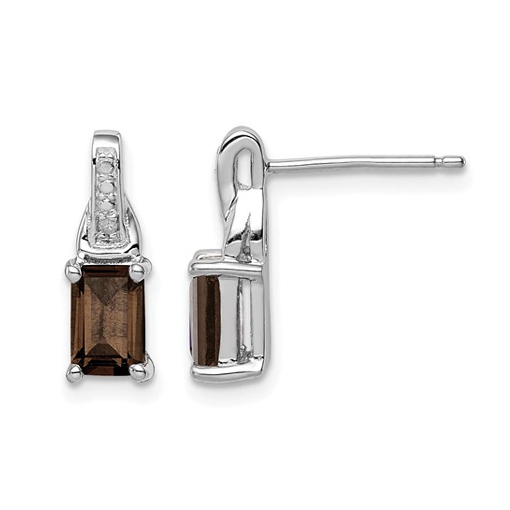 1.06 Carat (ctw) Smoky Quartz Earrings in Sterling Silver with Accent Diamonds Image 1