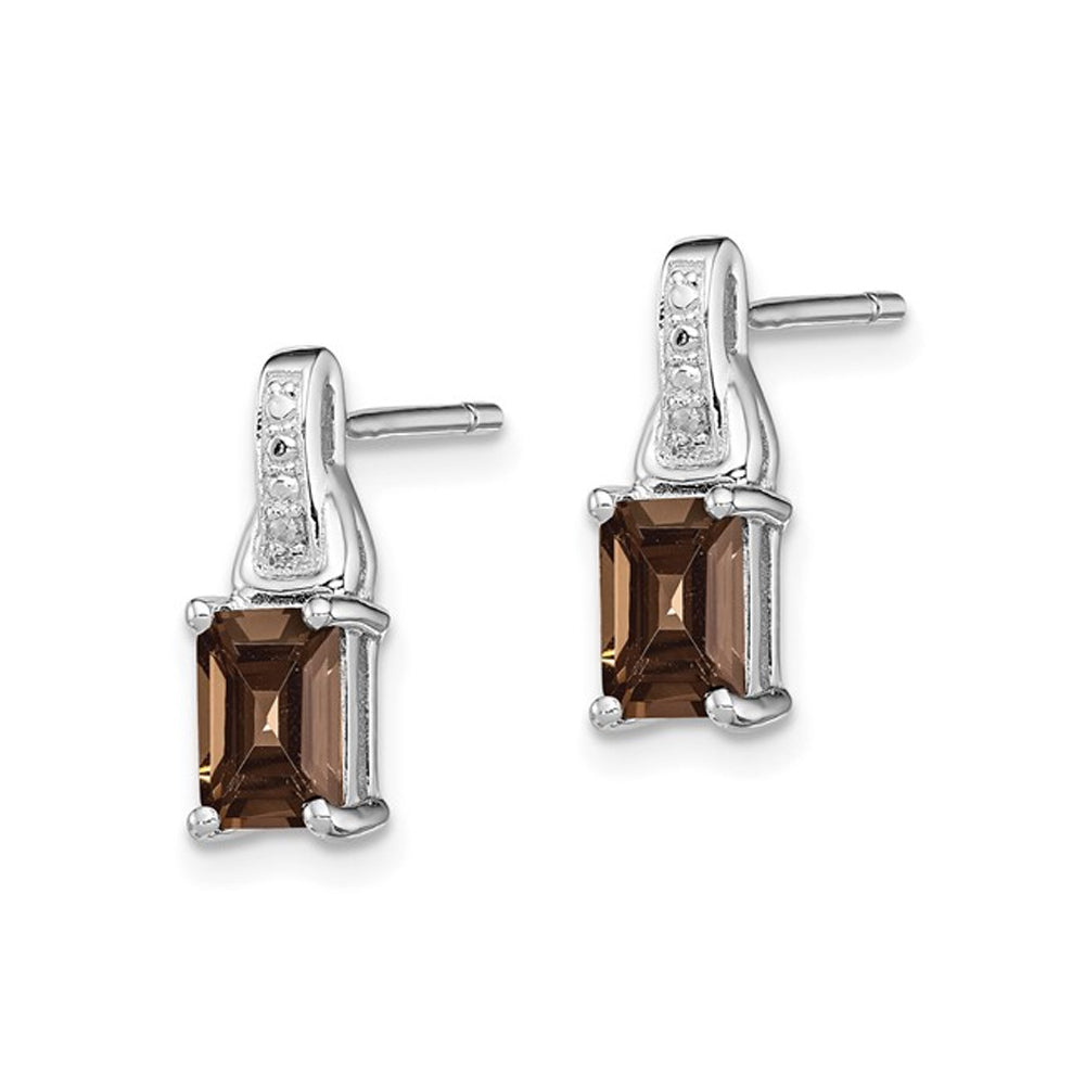 1.06 Carat (ctw) Smoky Quartz Earrings in Sterling Silver with Accent Diamonds Image 2