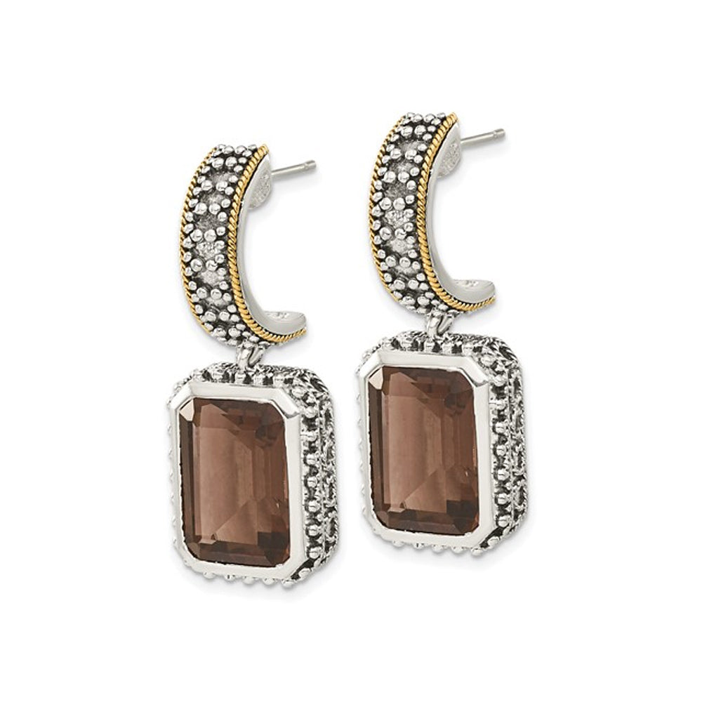 14 Carat (ctw) Octagon Smoky Quartz Earrings in Antiqued Sterling Silver Image 2