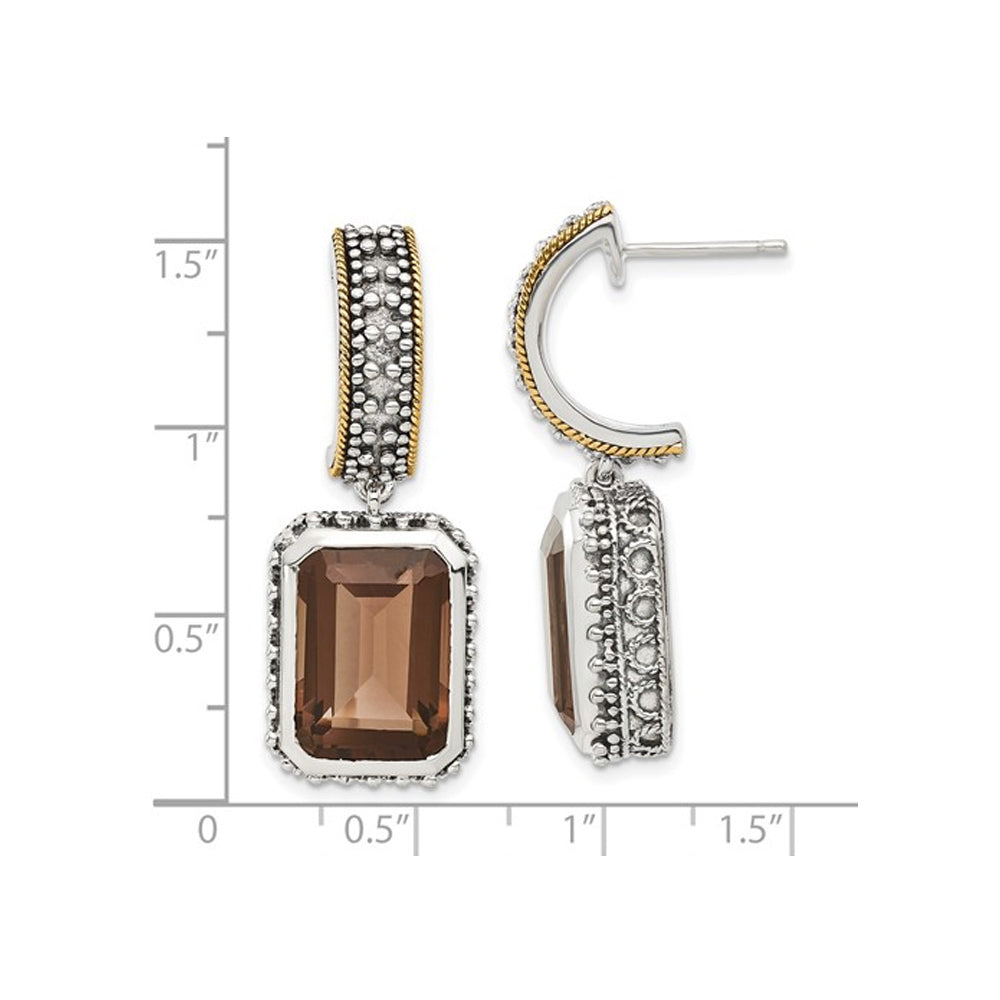 14 Carat (ctw) Octagon Smoky Quartz Earrings in Antiqued Sterling Silver Image 3