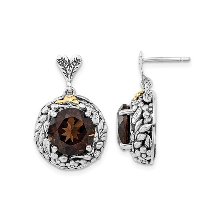 5.94 Carat (ctw) Smoky Quartz Dangle Earrings in Antiqued Sterling Silver Image 1