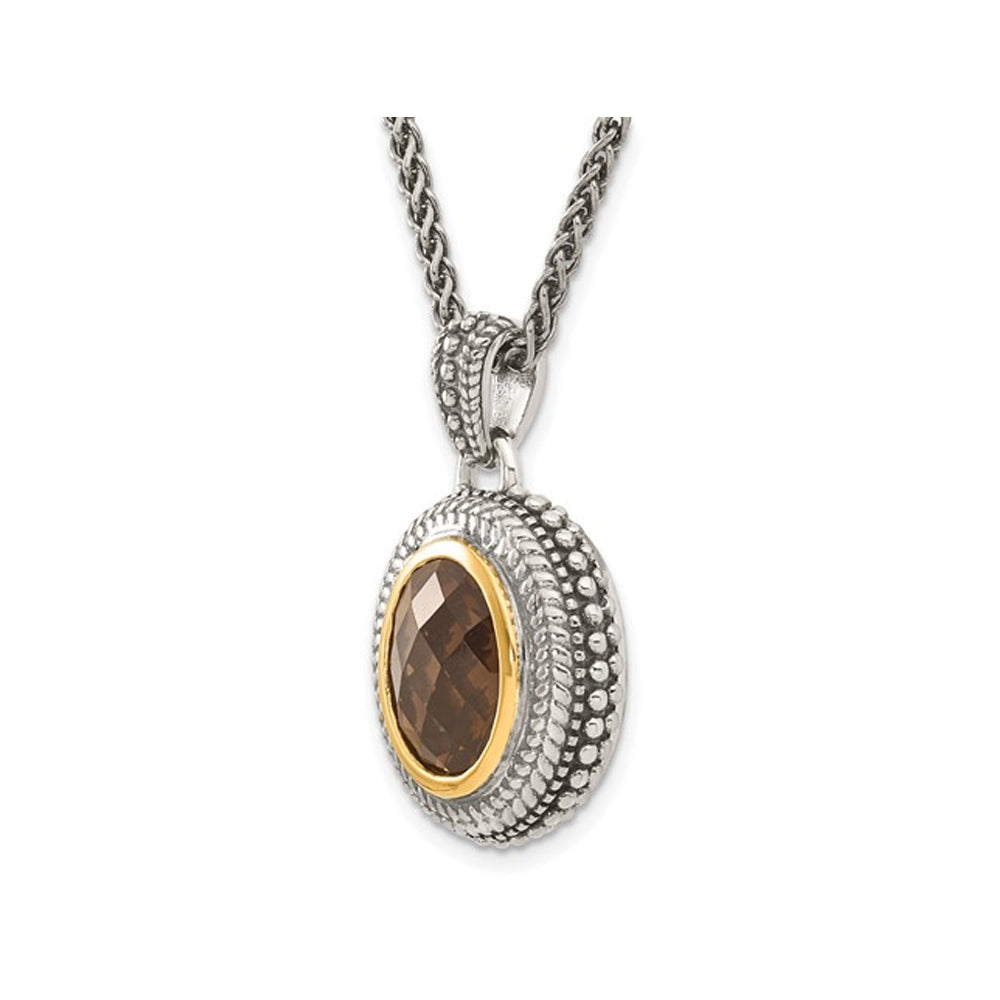 4.50 Carat (ctw) Smoky Quartz Pendant Necklace in Antiqued Sterling Silver with Chain Image 2