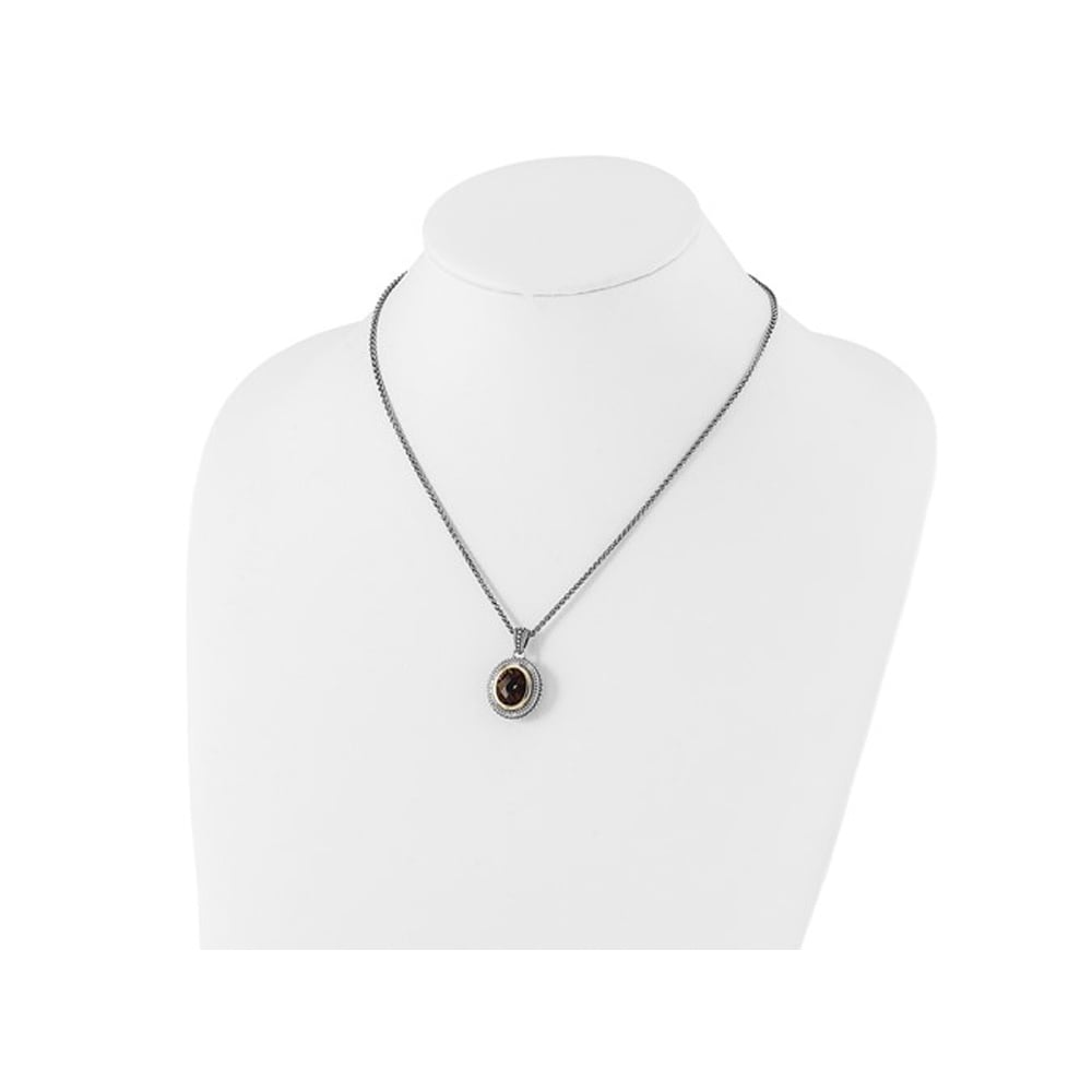 4.50 Carat (ctw) Smoky Quartz Pendant Necklace in Antiqued Sterling Silver with Chain Image 3