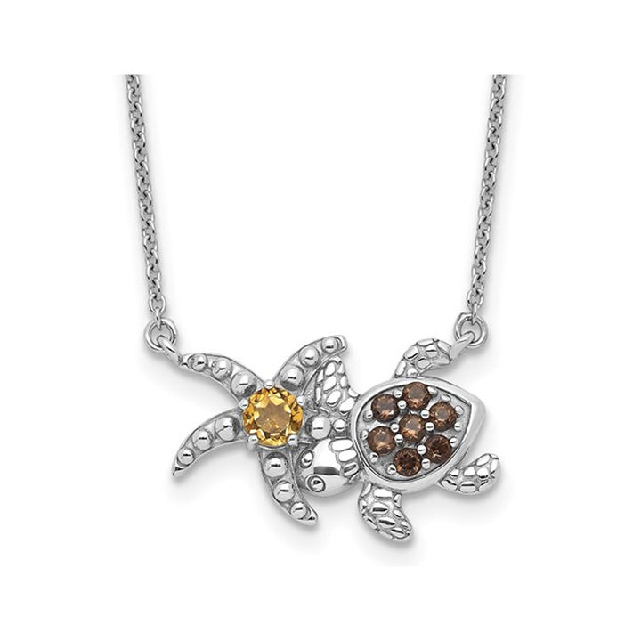 1/2 Carat (ctw) Smoky Quartz and Citrine Turtle Pendant Necklace in Sterling Silver with Chain Image 1