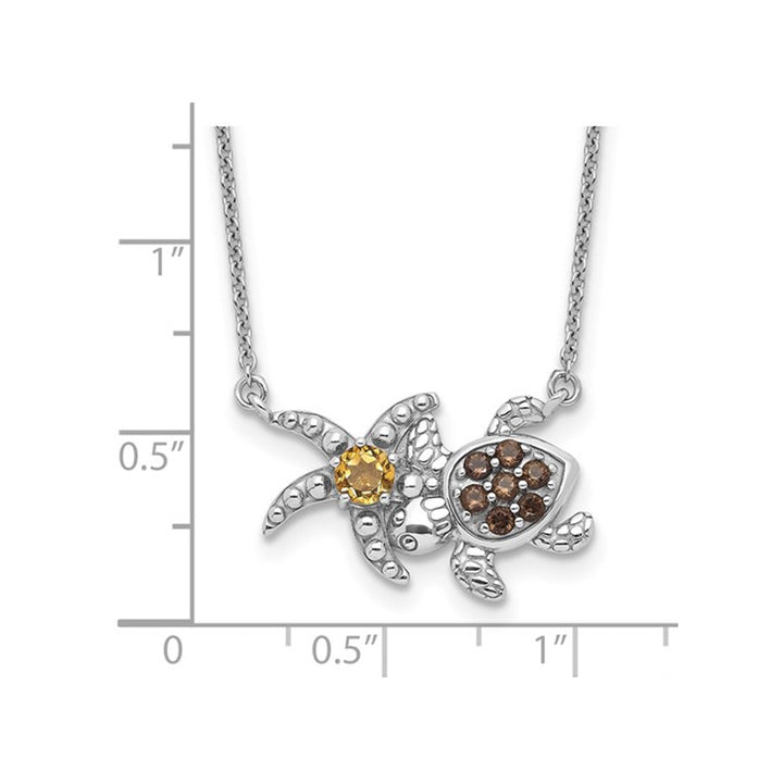 1/2 Carat (ctw) Smoky Quartz and Citrine Turtle Pendant Necklace in Sterling Silver with Chain Image 2