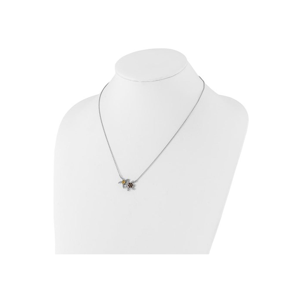 1/2 Carat (ctw) Smoky Quartz and Citrine Turtle Pendant Necklace in Sterling Silver with Chain Image 3