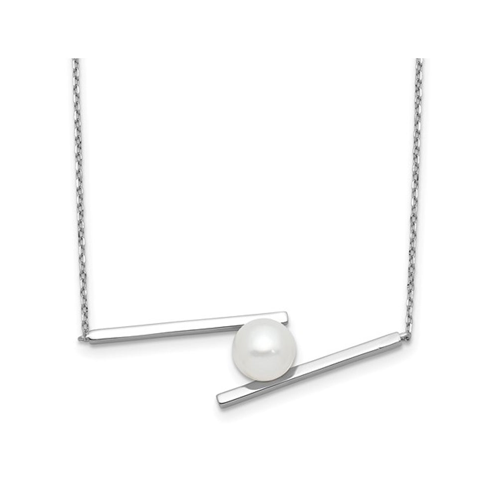 Sterling Silver Freshwater Cultured Pearl 8-9mm Stick Pendant Necklace with Chain Image 1