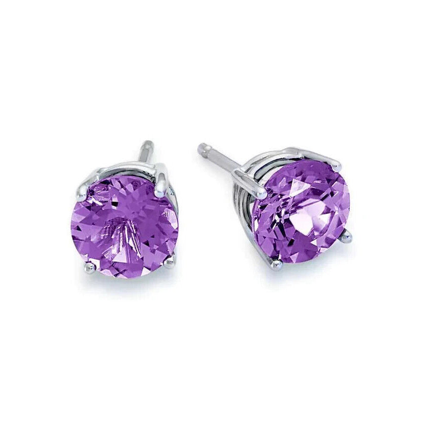 24k White Gold Plated 2 Cttw Created Amethyst CZ Round Stud Earrings Image 1