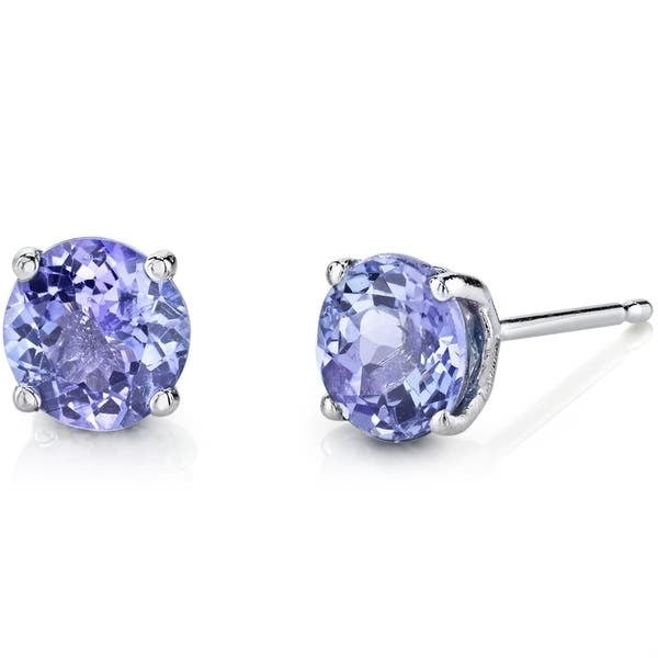24k White Gold Plated 2 Cttw Created Tanzanite CZ Round Stud Earrings Image 1
