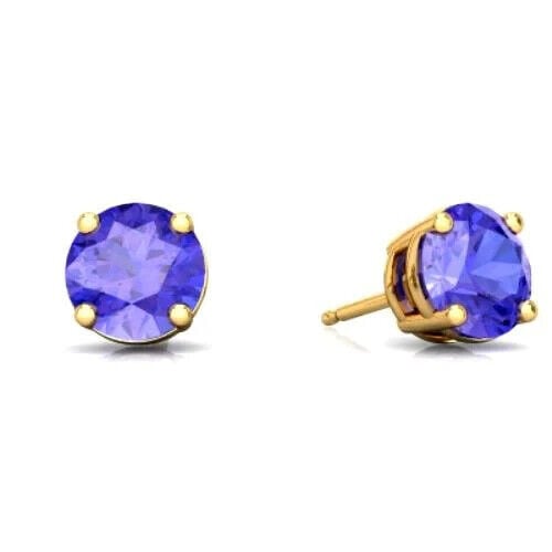 24k Yellow Gold Plated 2 Cttw Created Tanzanite CZ Round Stud Earrings Image 1