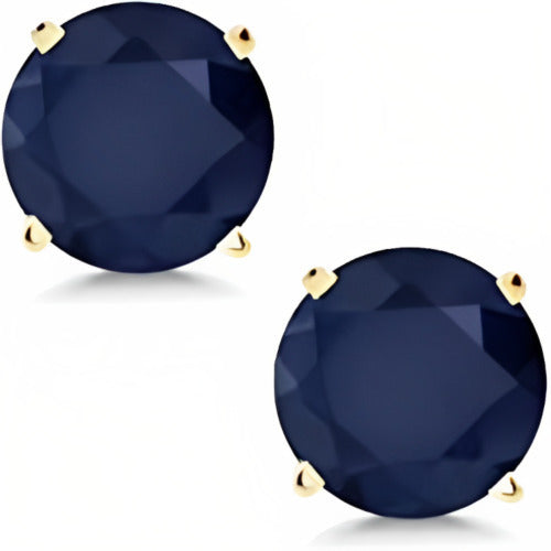 24k Yellow Gold Plated 2 Cttw Created Black Sapphire CZ Round Stud Earrings Image 1