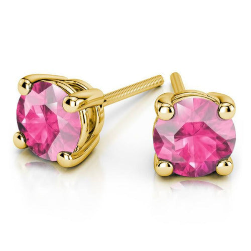 24k Yellow Gold Plated 2 Cttw Created Pink Sapphire CZ Round Stud Earrings Image 1
