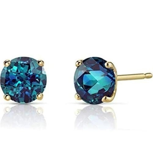 24k Yellow Gold Plated 2 Cttw Created Alexandrite CZ Round Stud Earrings Image 1