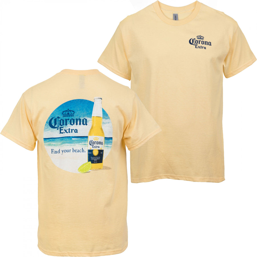 Corona Extra Find Your Beach Mens Yellow Tee Shirt Image 1