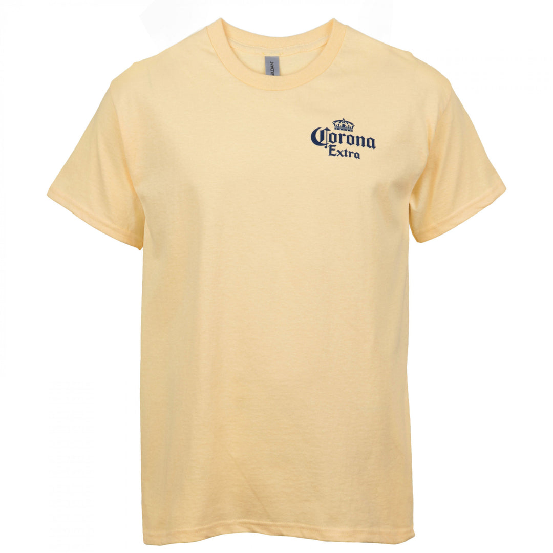 Corona Extra Find Your Beach Mens Yellow Tee Shirt Image 2