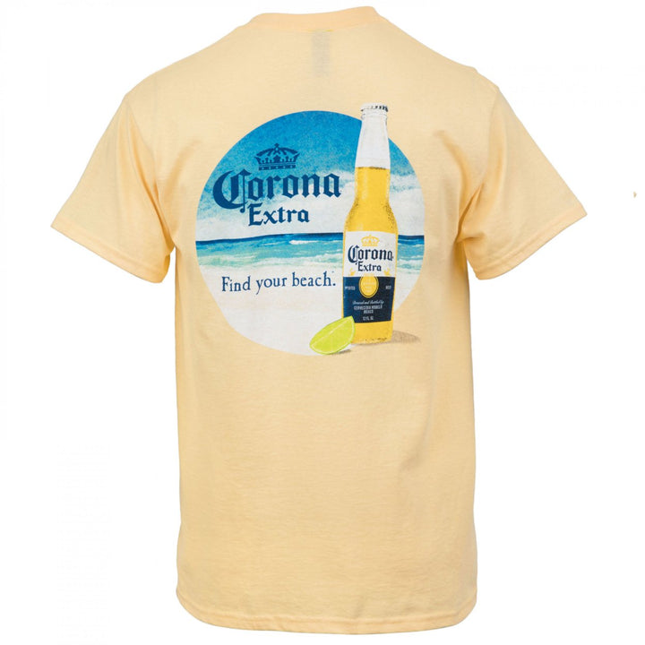 Corona Extra Find Your Beach Mens Yellow Tee Shirt Image 3