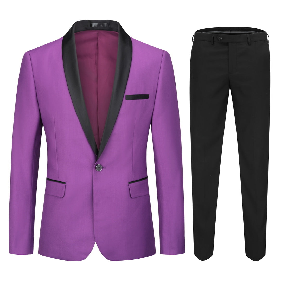 2 Pieces Men Slim Fit Suit Business One Button Men Suits Set Wedding Party Shawl Collar Blazer Jacket And Pants Image 1