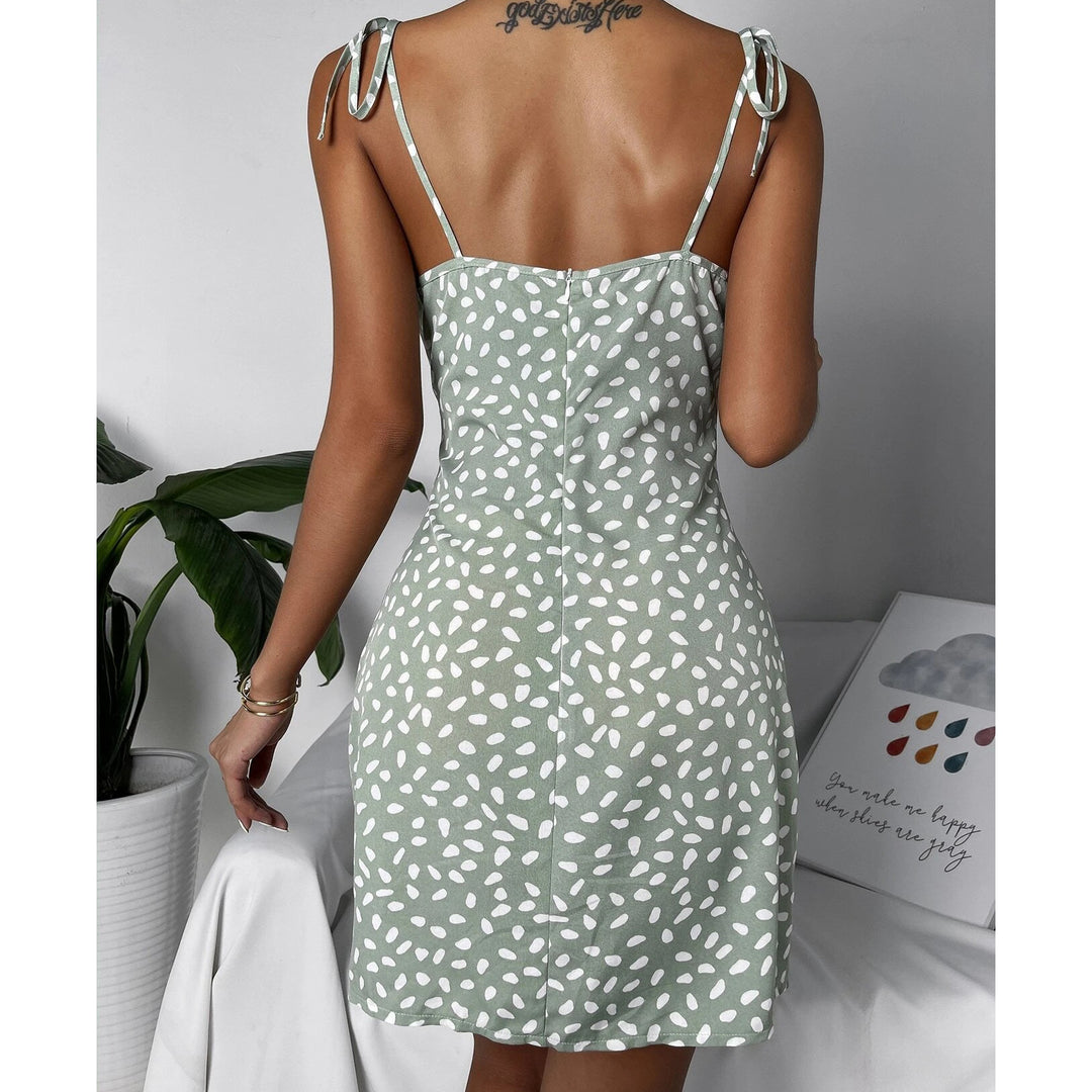 Allover Print Tie Shoulder Split Hem Bustier Cami Dress Image 2