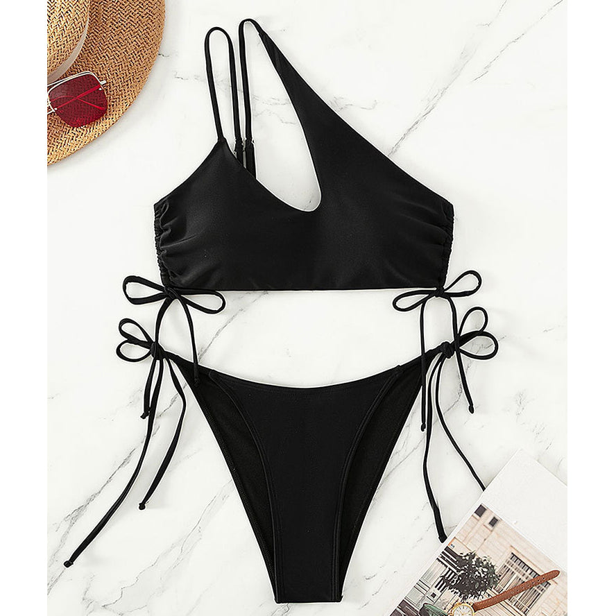 Drawstring One Shoulder Bikini Swimsuit Image 3