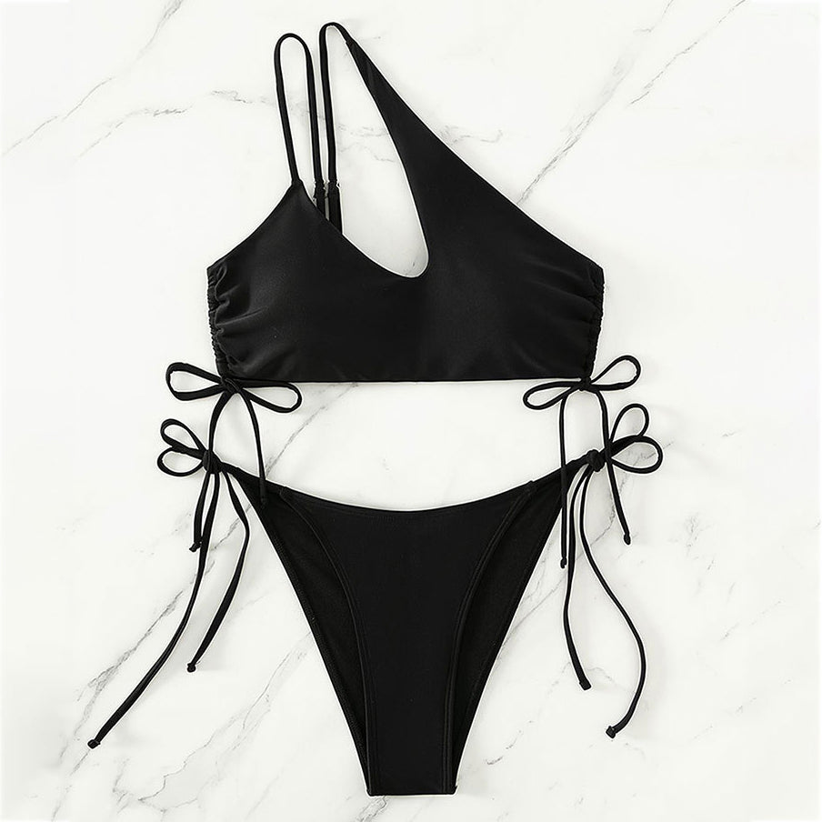 Drawstring One Shoulder Bikini Swimsuit Image 4