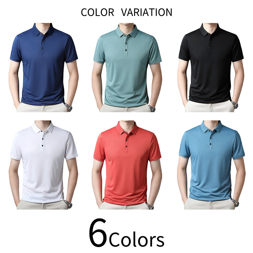 Men Polo Shirt Summer Short Sleeve Business Casual Slim Fit Shirts Solid Color Lapel Formal Work Tops Image 2
