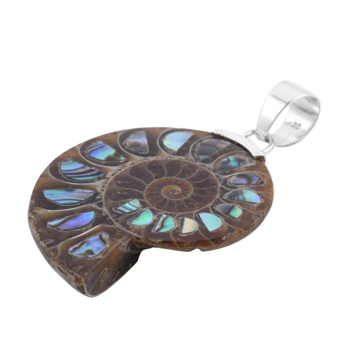 Ammonite Abalone Shell Pendant REAL Solid .925 Sterling Silver Image 3