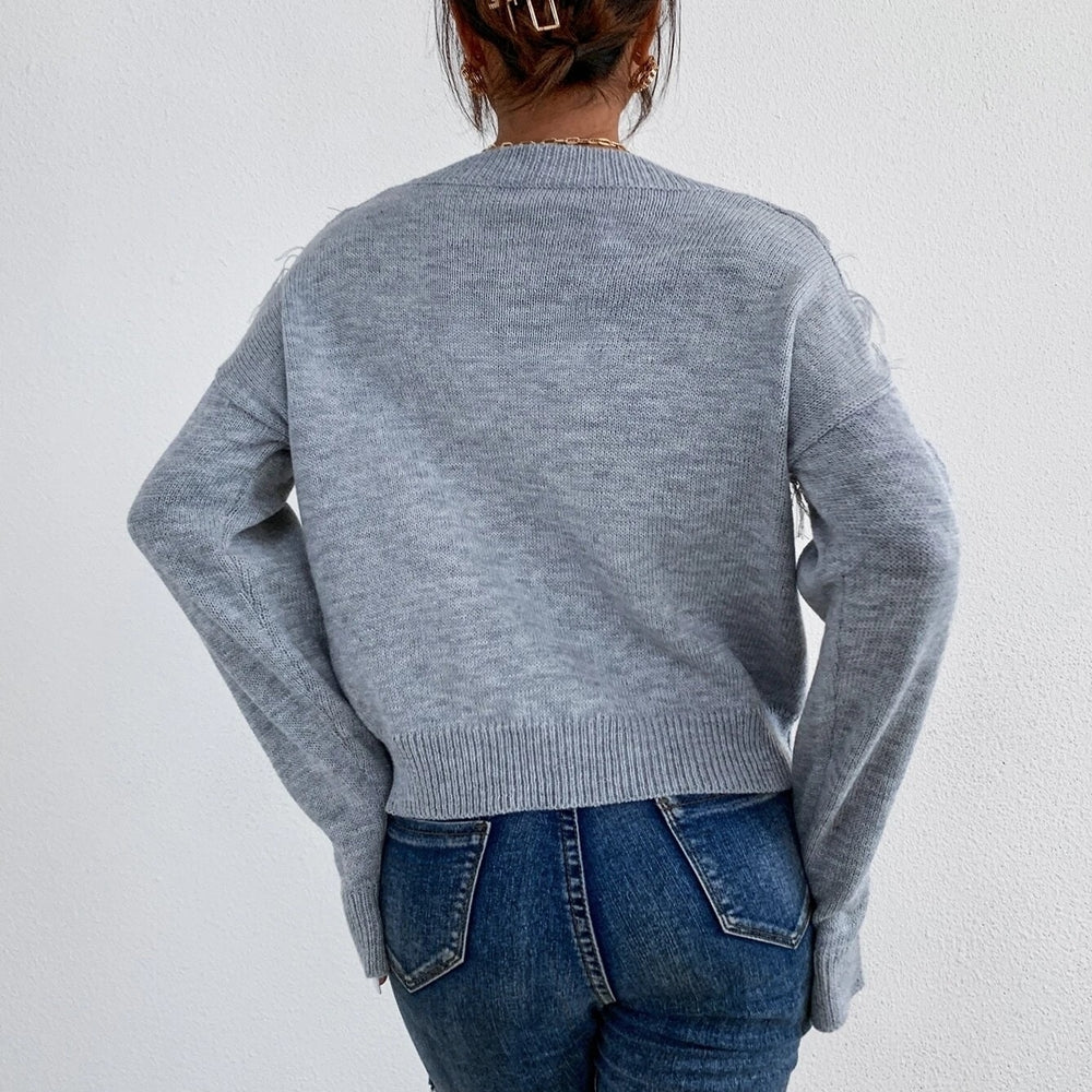 Fringe Trim Drop Shoulder Sweater Image 2
