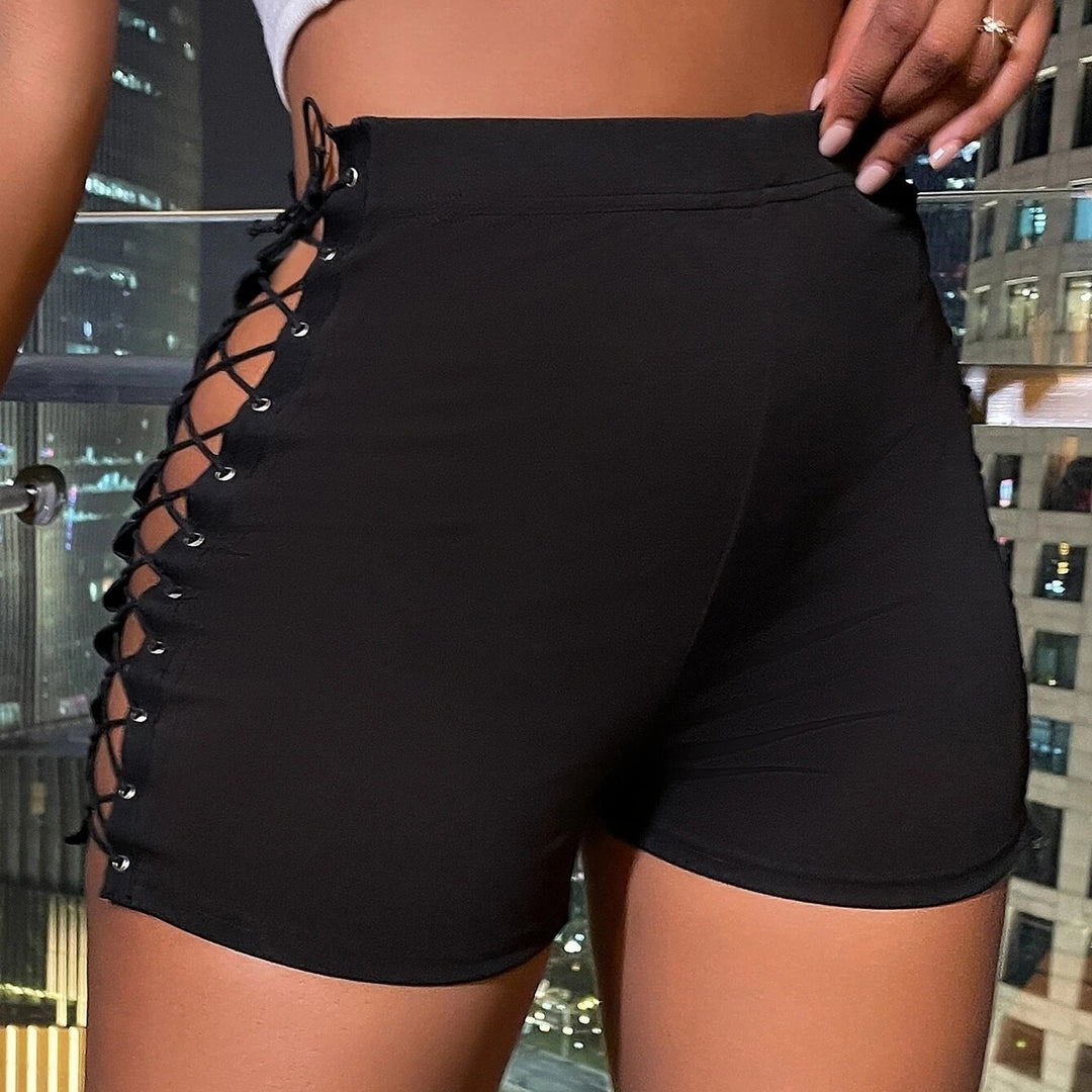 Lace Up Side Skinny Shorts Image 4