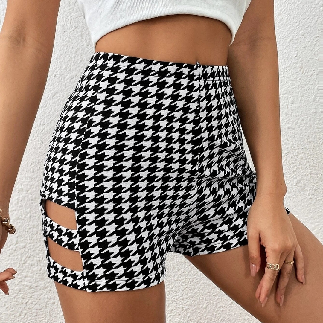 Houndstooth Print Cut Out Side Shorts Image 3