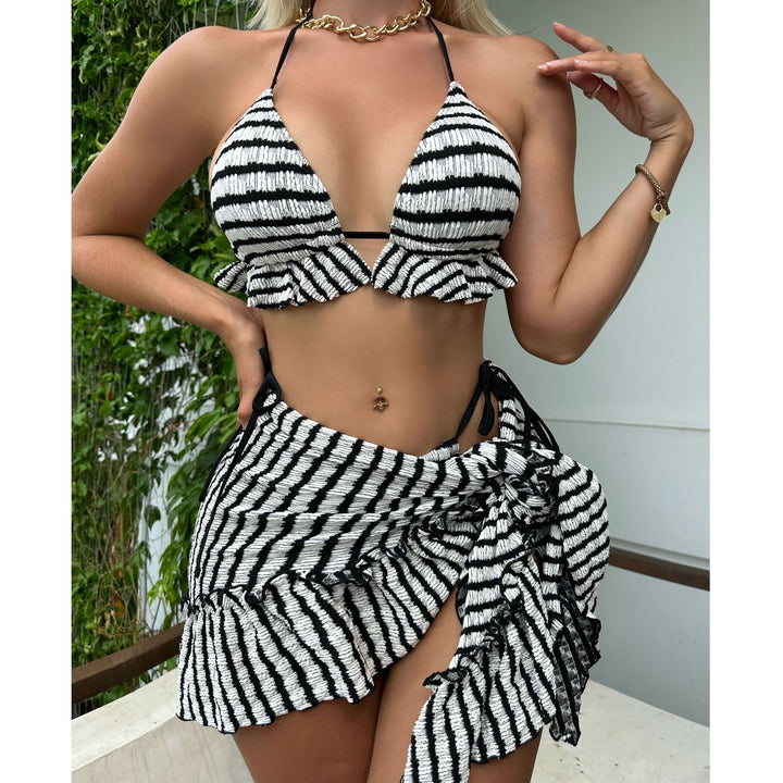 Lace Up Allover Print 3-piece Swimwear Set Bikini Swimsuit Image 1