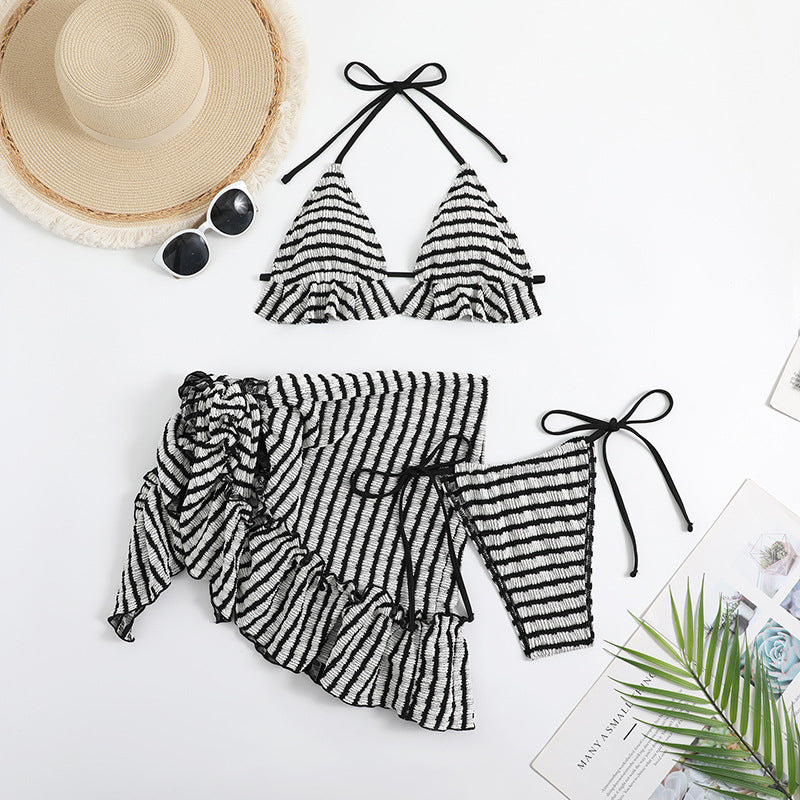 Lace Up Allover Print 3-piece Swimwear Set Bikini Swimsuit Image 3