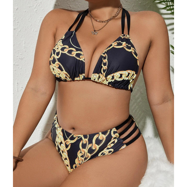 Plus Chain Print Bikini Swimsuit Image 3