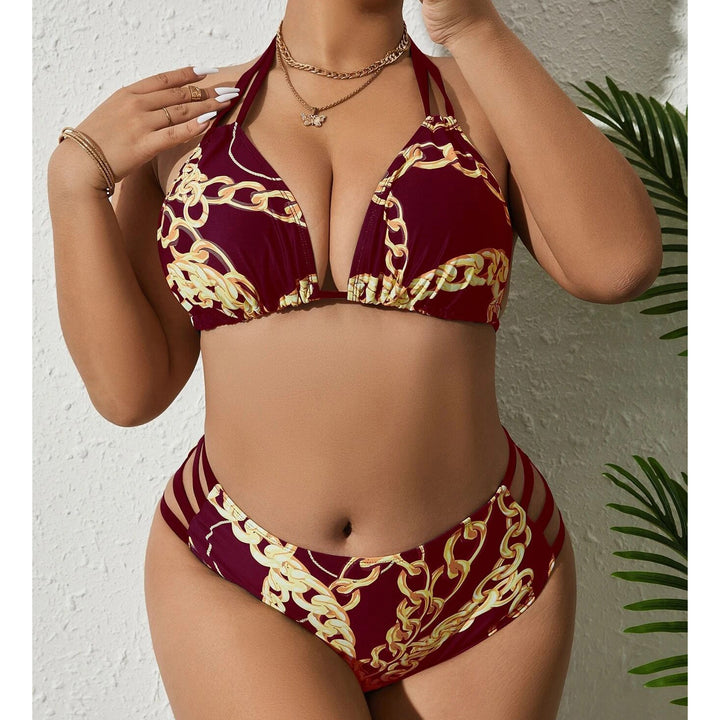 Plus Chain Print Bikini Swimsuit Image 4