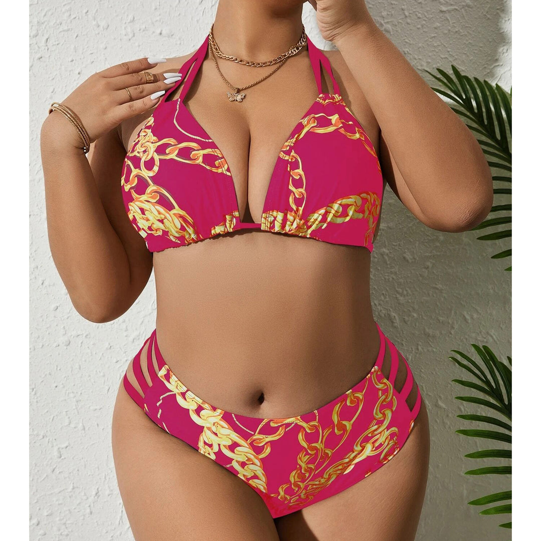 Plus Chain Print Bikini Swimsuit Image 1