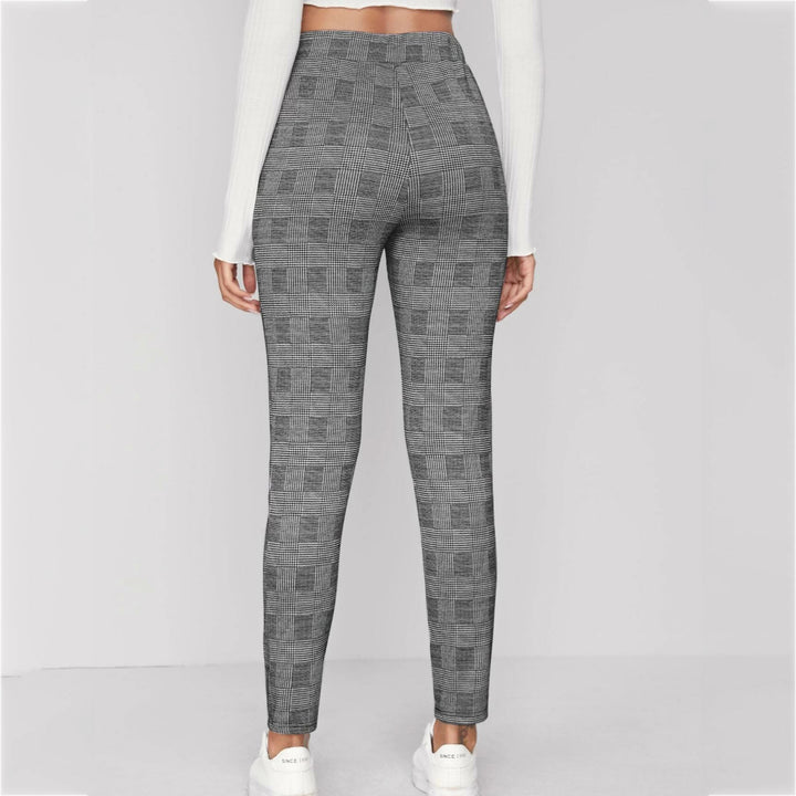 Elastic Waist Slant Pocket Plaid Pants Image 2