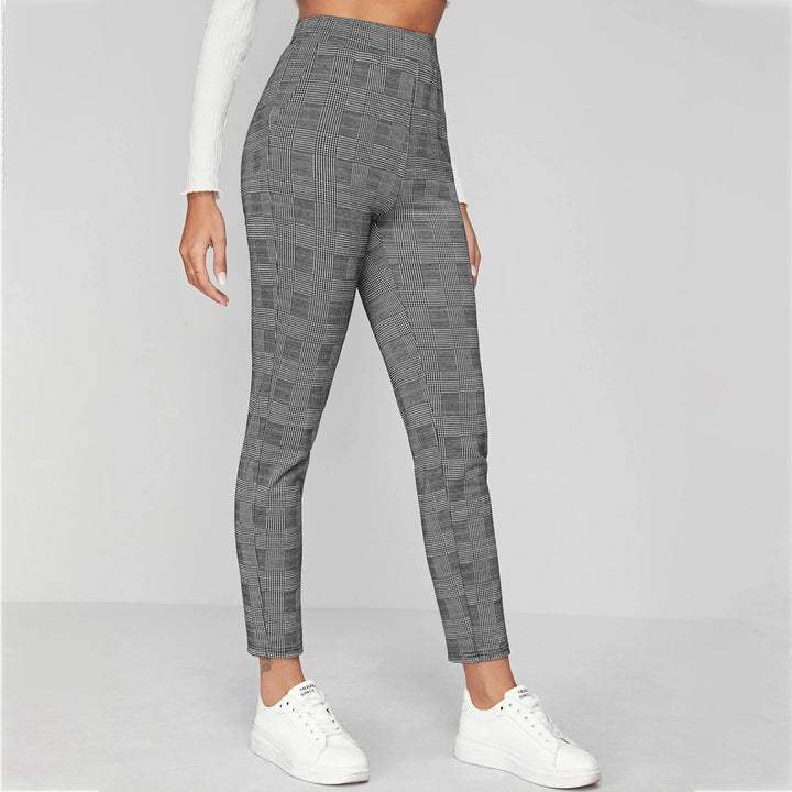 Elastic Waist Slant Pocket Plaid Pants Image 4