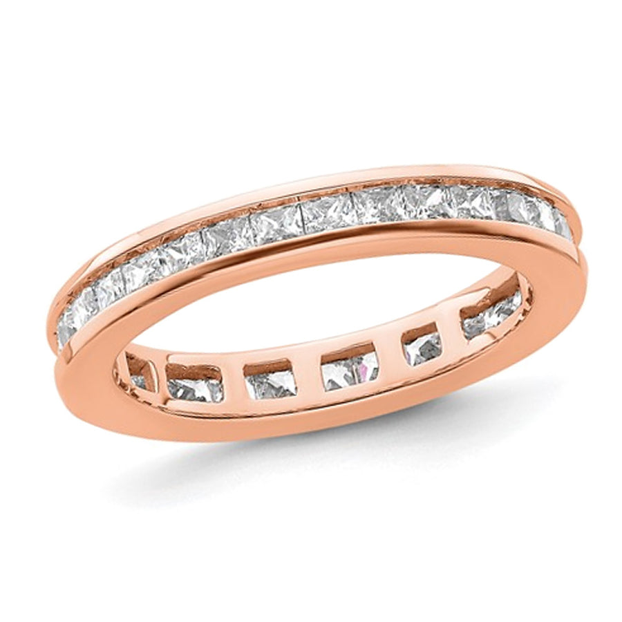 1.00 Carat (ctw H-I, I1-I2) Princess-Cut Diamond Eternity Wedding Band Ring in 14K Rose Gold Image 1