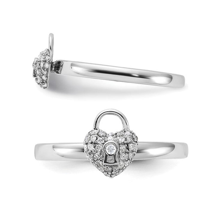 1/10 Carat (ctw) Diamond Heart Lock Ring in Sterling Silver Image 2