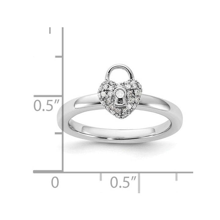 1/10 Carat (ctw) Diamond Heart Lock Ring in Sterling Silver Image 3