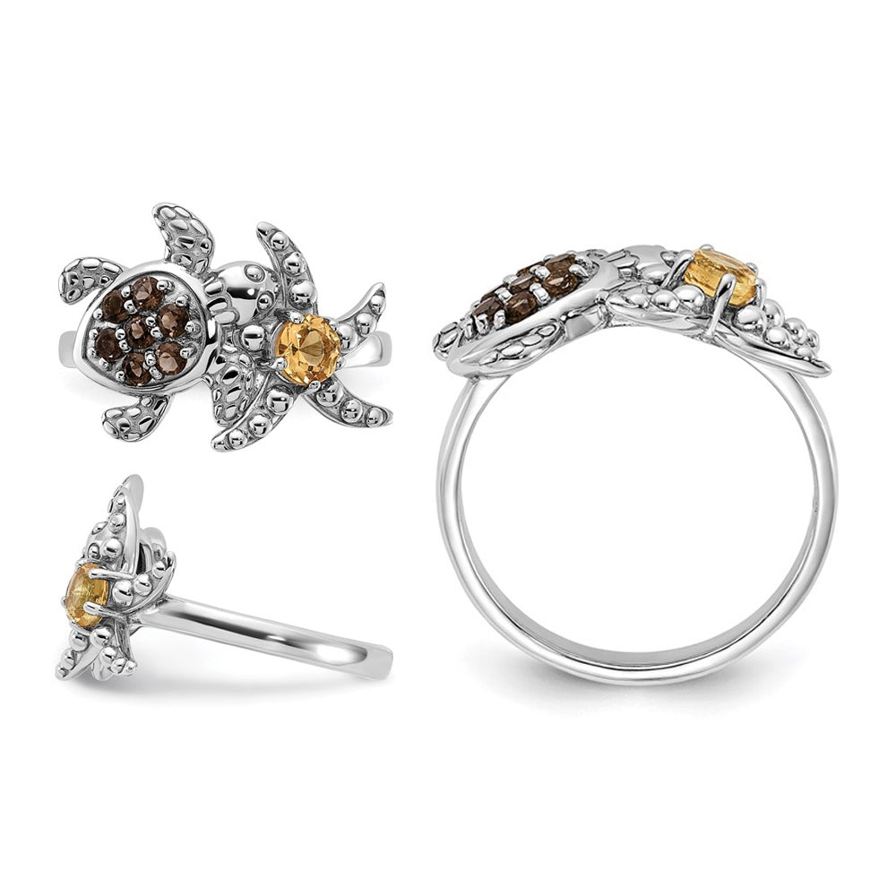 1/2 Carat (ctw) Smoky Quartz and Citrine Turtle and Starfish Ring in Sterling Silver Image 2