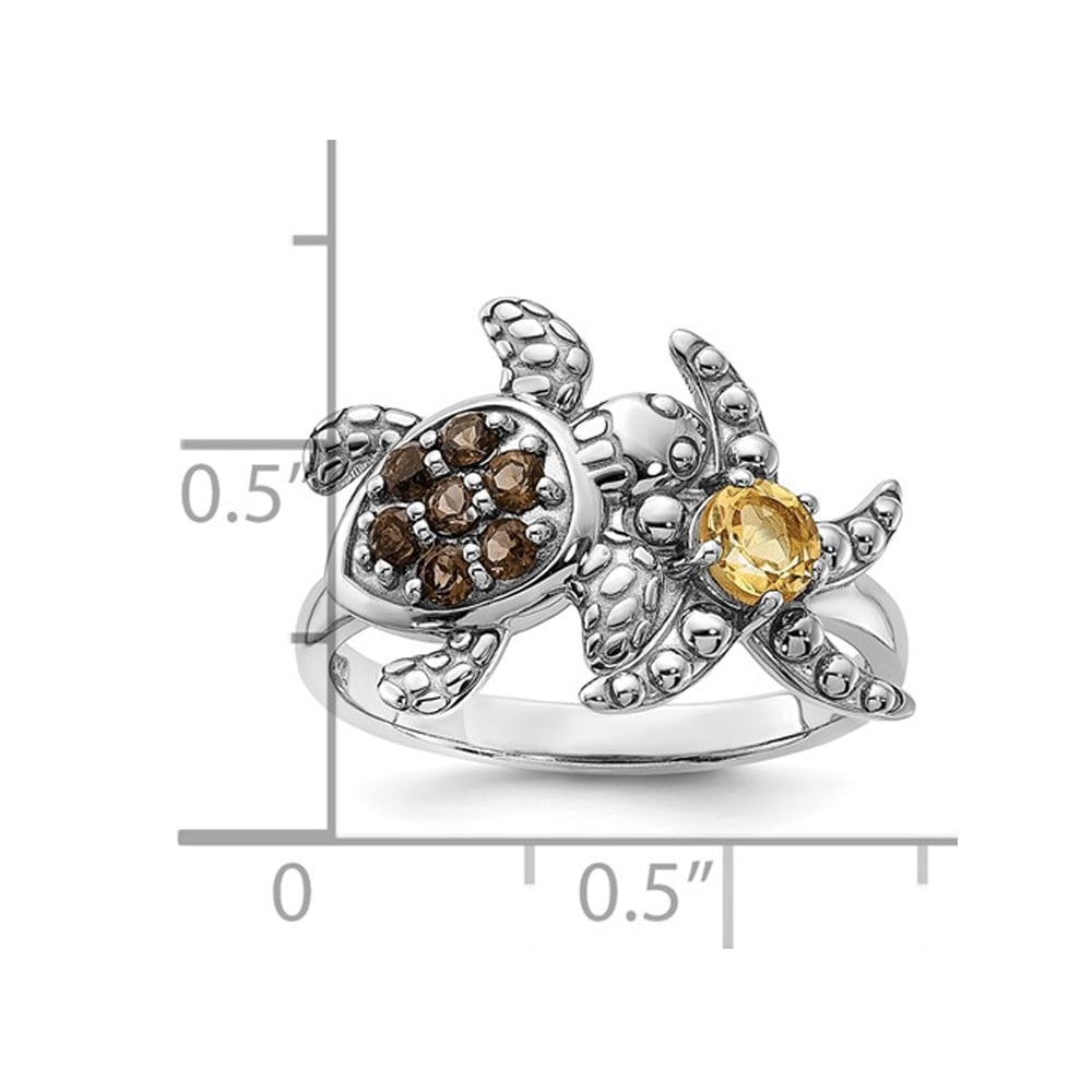 1/2 Carat (ctw) Smoky Quartz and Citrine Turtle and Starfish Ring in Sterling Silver Image 3