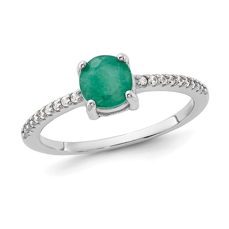 1.00 Carat (ctw) Solitaire Emerald Ring in Sterling Silver with White Topaz Image 1